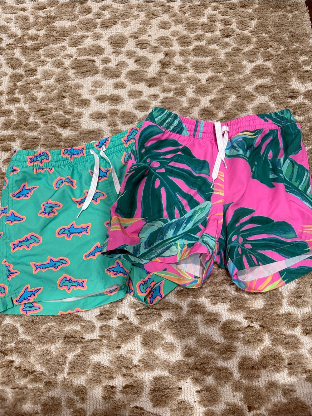 chubbies Kids Swim Trunks - Pink & Teal Tropical and Shark Pair